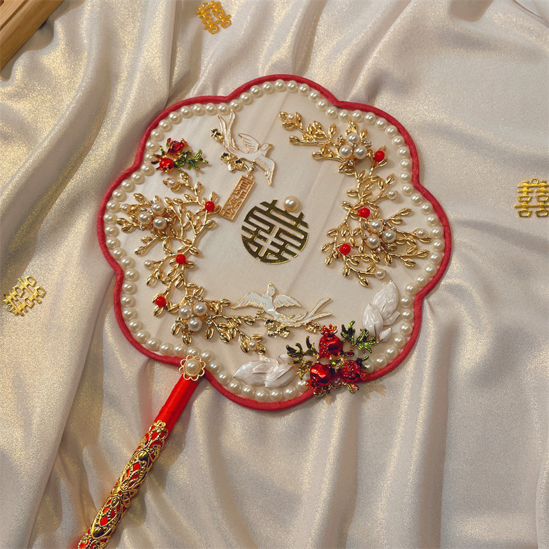 中式喜扇古典新娘婚礼团扇结婚出嫁秀禾服手捧花扇子DIY成品材料