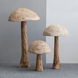 创意实木蘑菇落地摆件庭院造景客厅玄关酒店大堂售楼处装饰艺术品
