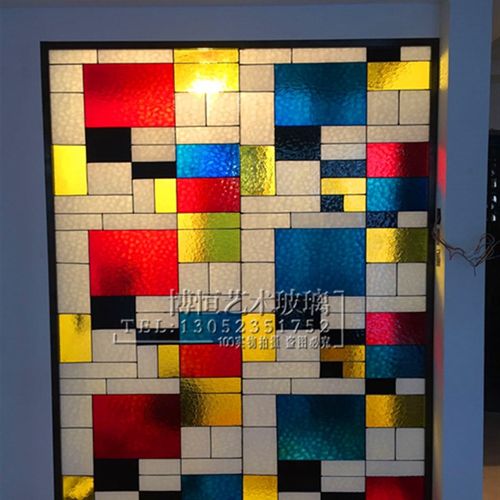 定制钢化艺术玻璃 客厅入户屏风隔断 彩色蒂凡尼教堂玻璃