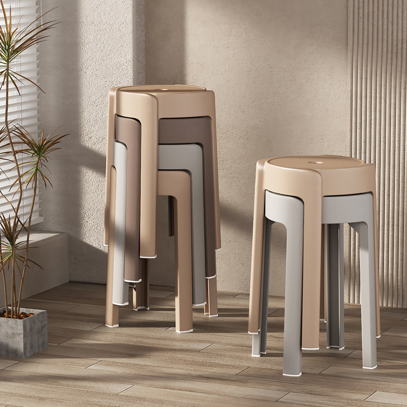 家用塑料凳子可叠放加厚高圆旋风凳简易农村可摞叠吃饭熟塑胶椅子