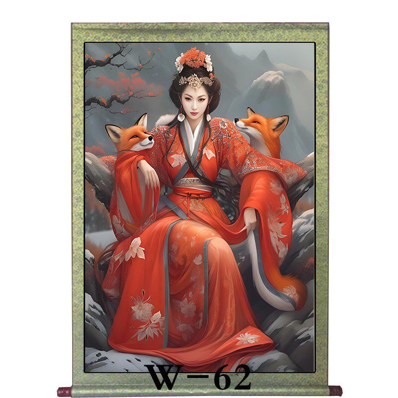 九尾狐画像古风美仙女九尾画像卷轴挂画胡家五大家客厅堂口装饰画