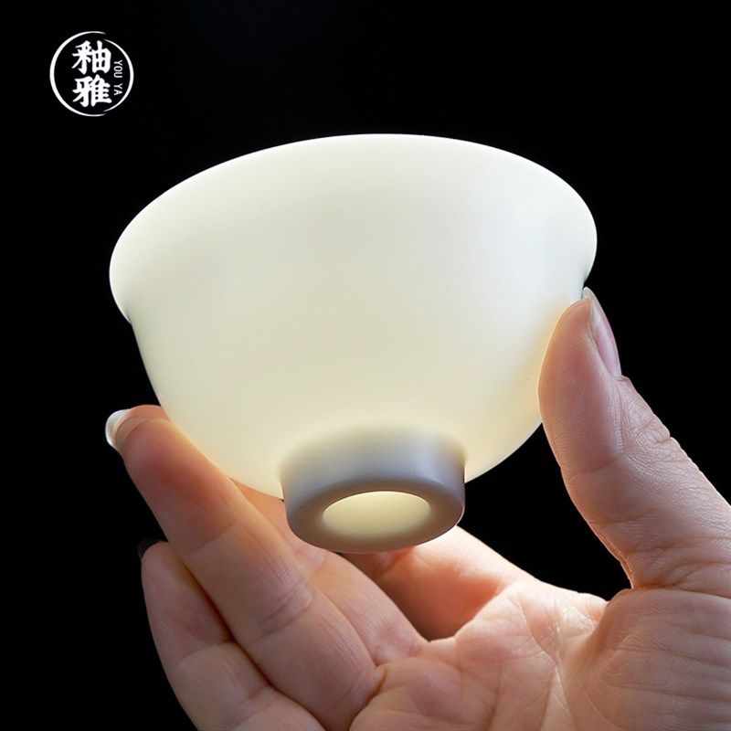 办公室茶杯 男 素烧白瓷功夫茶杯品茗杯茶具陶瓷主人杯100ML