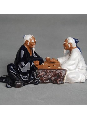 假山盆景陶瓷人物二人对棋下棋围棋雅趣摆件家居书桌台屏风装饰品