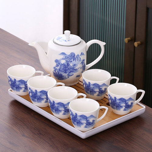 茶具套装家用陶瓷简约整套中式功夫茶壶带把茶杯耐热防烫干泡茶台