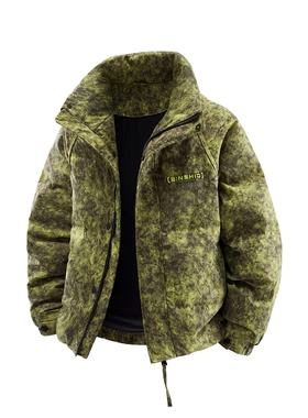 迷彩风连帽羽绒服男女宽松保暖短款外套