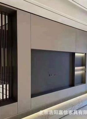 北京厂家全屋定制爱格板木纹H1181露水河柜体极简风格电视墙柜