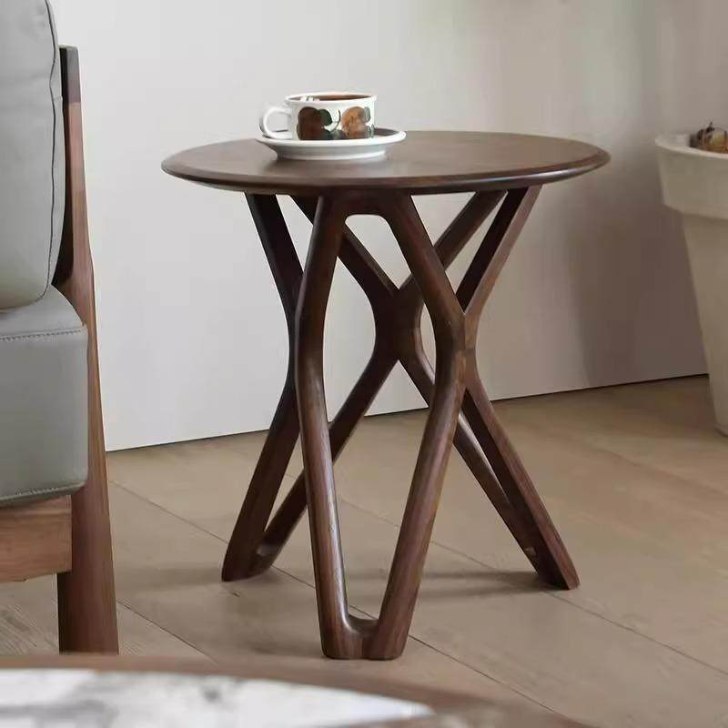 北美黑胡桃木边几北欧实木沙发角几客厅小茶几圆形边桌原木圆几