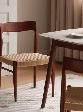 樱桃木非晚椅中古实木餐椅家用靠背moller75号椅藤编椅子全实木