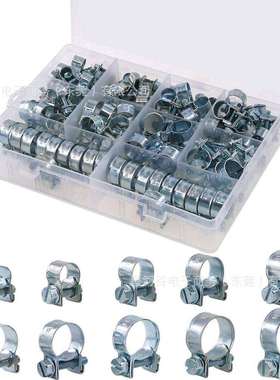 跨境120pcs盒装镀锌迷你卡箍管夹抱箍镀锌7-18mm喉箍组合套件