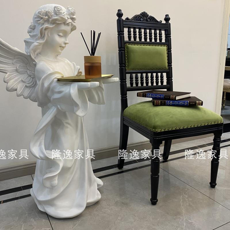 法式新古典实木复古餐椅梳妆椅小户型网红单椅轻奢简约休闲椅子