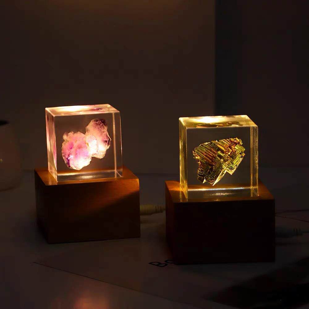 轻奢极简透明亚克力内埋铋晶体金属水晶块透明树脂摆件装饰艺术品
