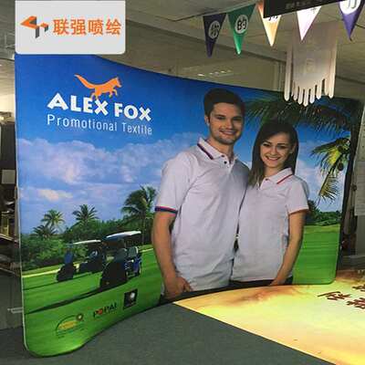 深圳厂家快幕背景展架喷绘制作 巨幅画面喷绘 圆形前台制作