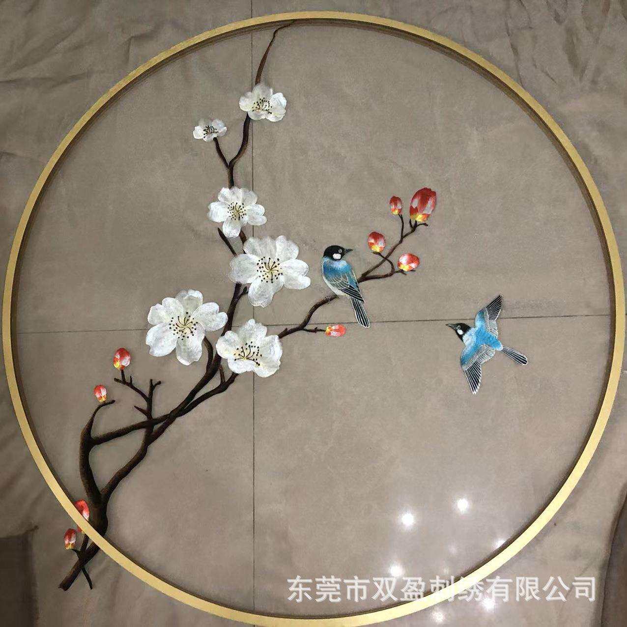 精美苏绣双面机器刺绣半透明屏风入户玄关家居隔断心软装设计