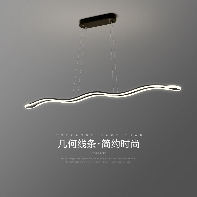 欧阅餐厅吊灯简约现代创意个性一字长条波浪形办公室餐桌吧台吊灯图片