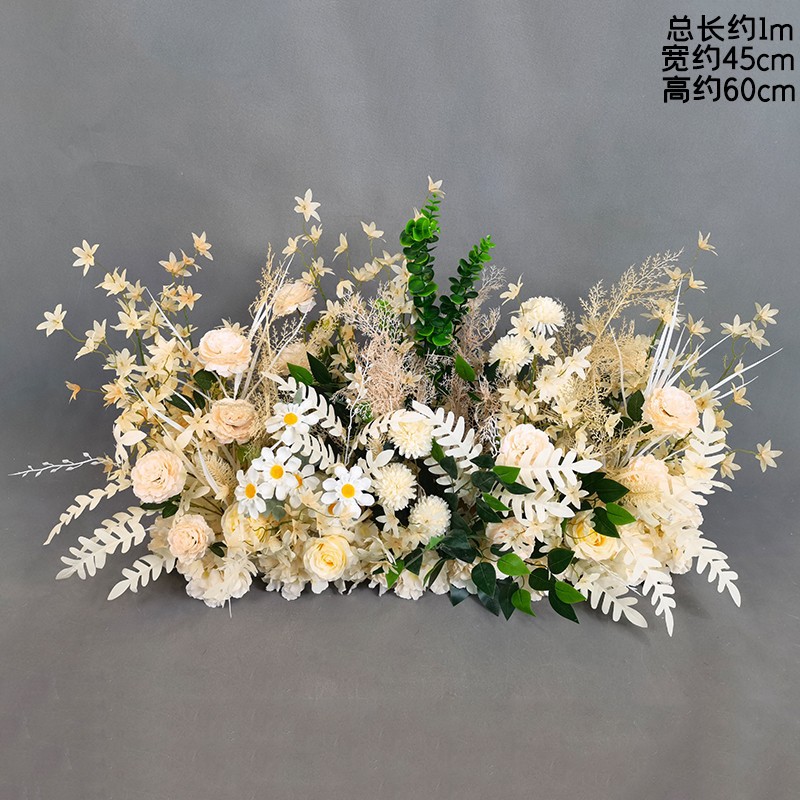 婚庆香槟色地排花路引花婚礼秋色花艺长条挂花装饰布置仿真花道具