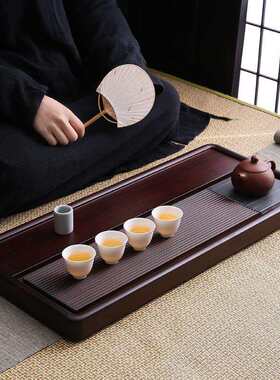 新款重竹家用胡桃色整板长方形排水茶盘新中式大号青石茶台