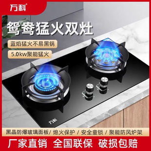 万科燃气灶双灶4.8kw聚能鸳鸯猛火家用节能防爆玻璃面板