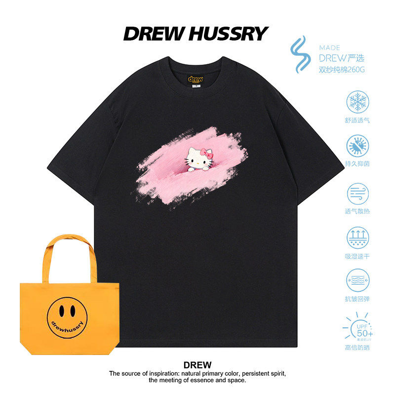 Drew美式卡通油漆HelloKitty印花短袖T恤男女宽松百搭纯棉半袖ins