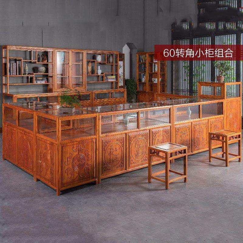 实木珠宝柜展示柜台中式仿古玻璃首饰古玩玉器透明陈列柜货架展柜