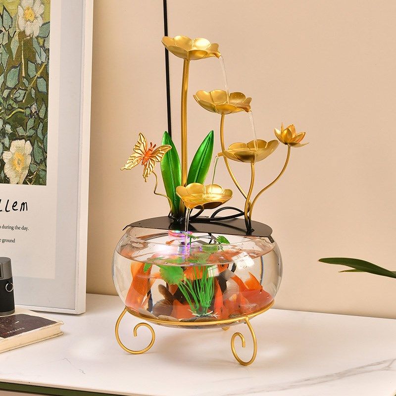 颜值鱼缸流水摆件循环水家用客厅办公室桌面小型加湿器金鱼缸