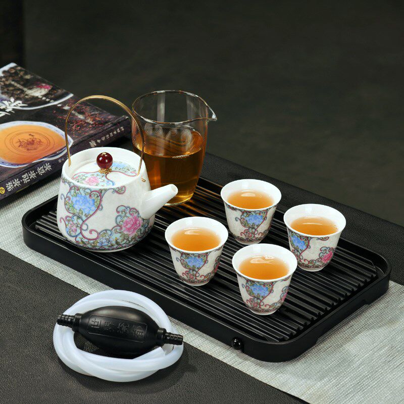 陶瓷茶具整套一壶四杯带茶盘掐丝银釉下彩功夫茶具套装家用客厅