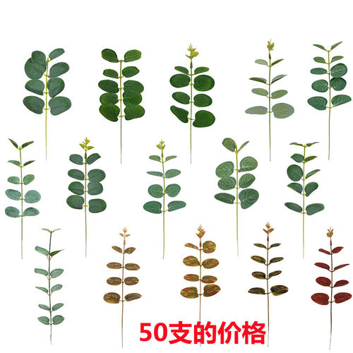 仿真金钱叶尤加利叶婚庆插花配件单支绿植仿真尤加利叶节庆装饰