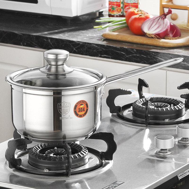 煜日304不锈钢奶锅不粘复底汤锅无磁加厚单柄辅食锅家用小蒸锅