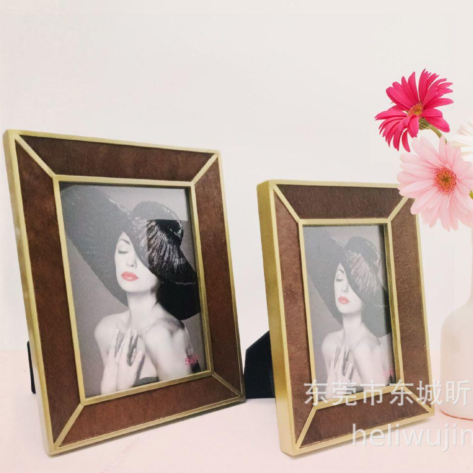 现代简约青铜色色边框镶天然棕色马毛4寸，6寸，7寸相框，摆台
