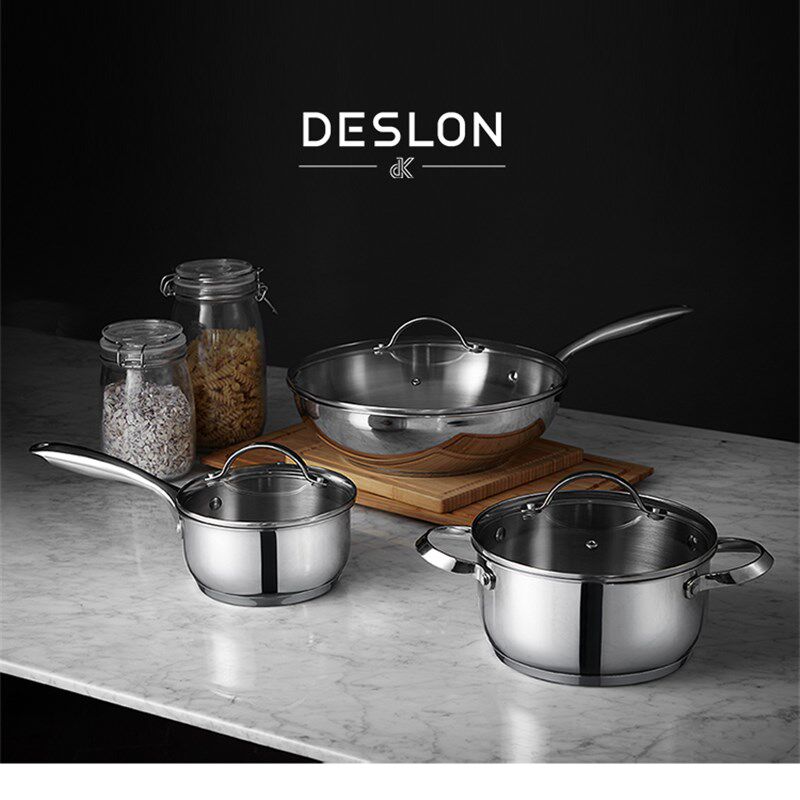 德世朗 304不锈钢荣爵多用中式炒锅汤锅奶锅套装礼