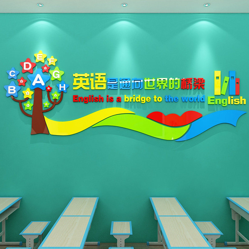 英语教室布置幼儿园墙面装饰辅导班级培训机构环创主题文化墙贴角