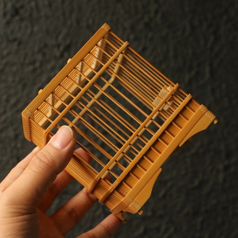 精品老师傅纯手工精工制作天然老玉竹方形蝈蝈笼竹丝小鸟笼虫笼子