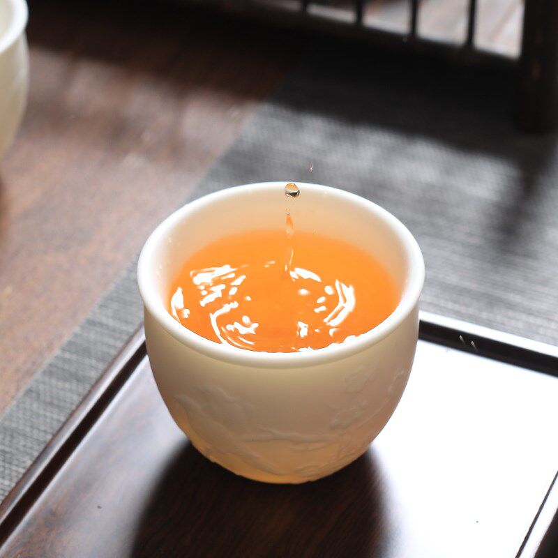 羊脂玉瓷素烧主人杯梅兰竹菊茶杯单杯陶瓷家用大号4个功夫品茗杯