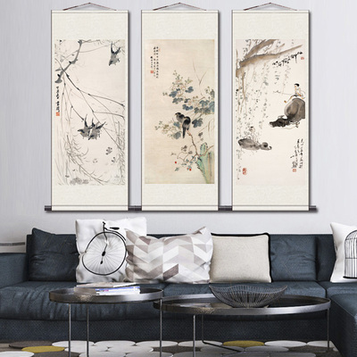 历代名家花鸟画牛图燕子挂画迎客松卷轴画绢画丝绸画高清微喷国画