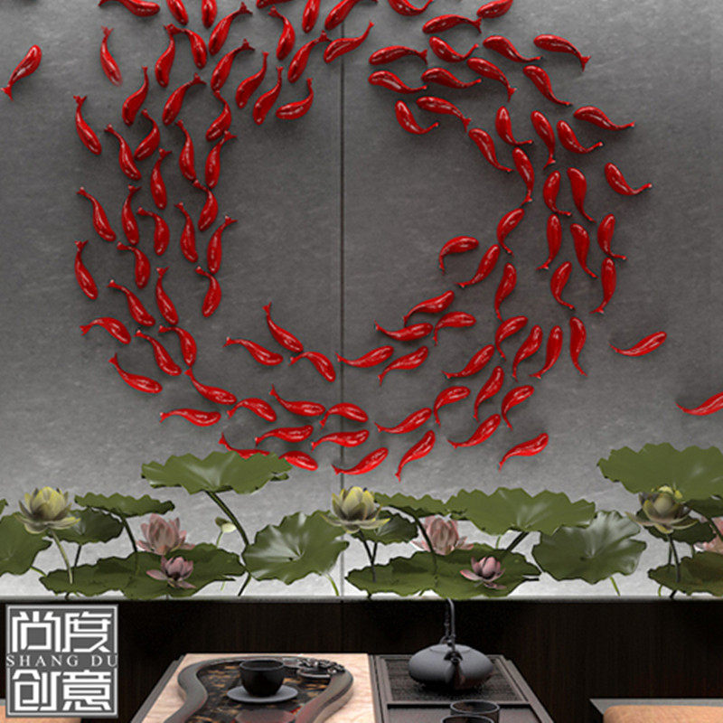 红鱼鲤鱼壁饰电镀银色鱼群墙饰现代创意软装饰品立体陶瓷壁挂