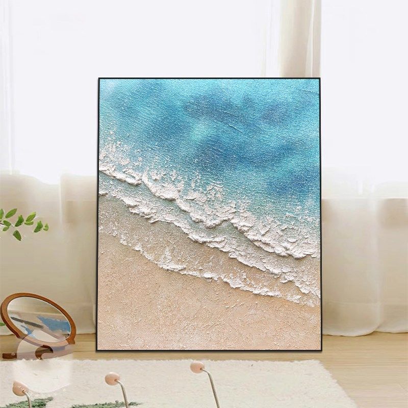 体验福利款50x60纯手绘油画餐厅海浪装饰画床头斗柜成品肌理摆画