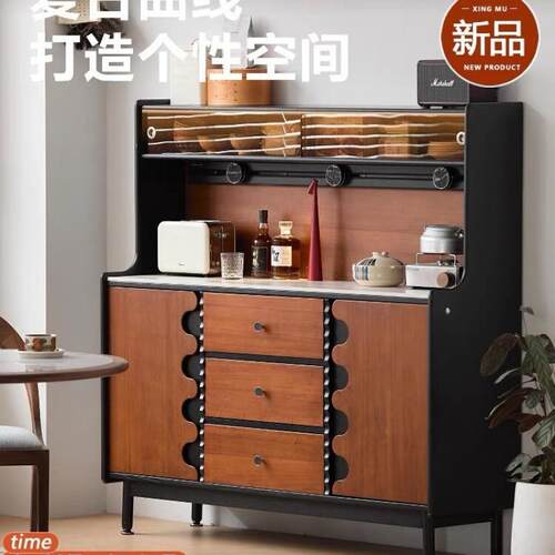 北欧中古餐边复古简约收纳法式实木边柜客厅靠墙一体咖啡置物柜