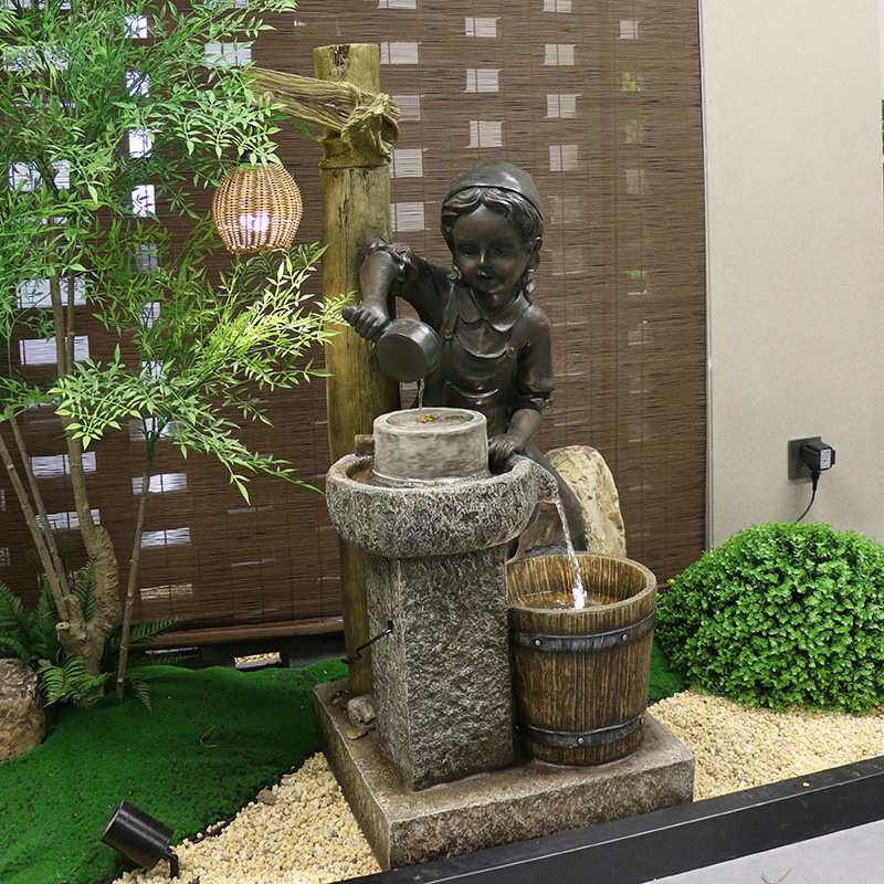 欧式花园假山流水生财循环水风水轮摆件 阳台庭院造景鱼池工艺品