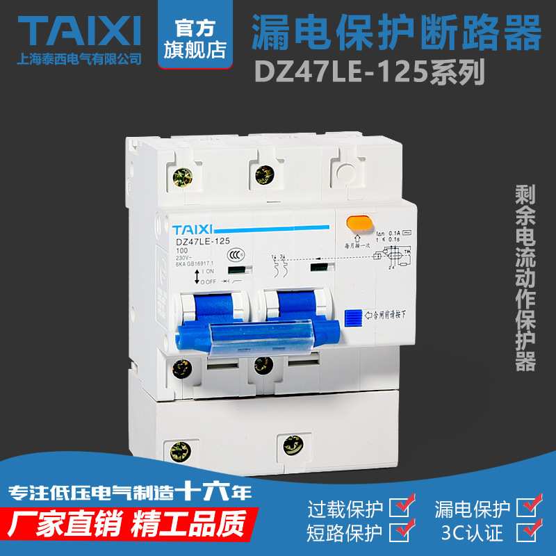 泰西漏电保护DZ47LE-125 2P80A100A125A 剩余电流动作断路器30mA
