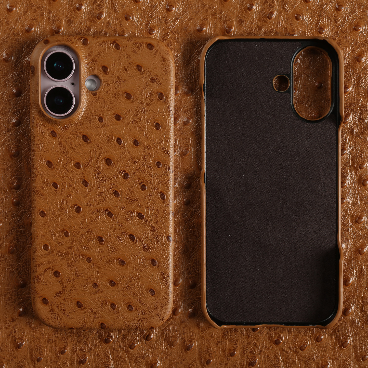 适用苹果17手机壳新款鸵鸟纹真皮16Promax轻奢高级感15小众奢华14简约商务皮质外壳13防摔头层真牛皮保护套12