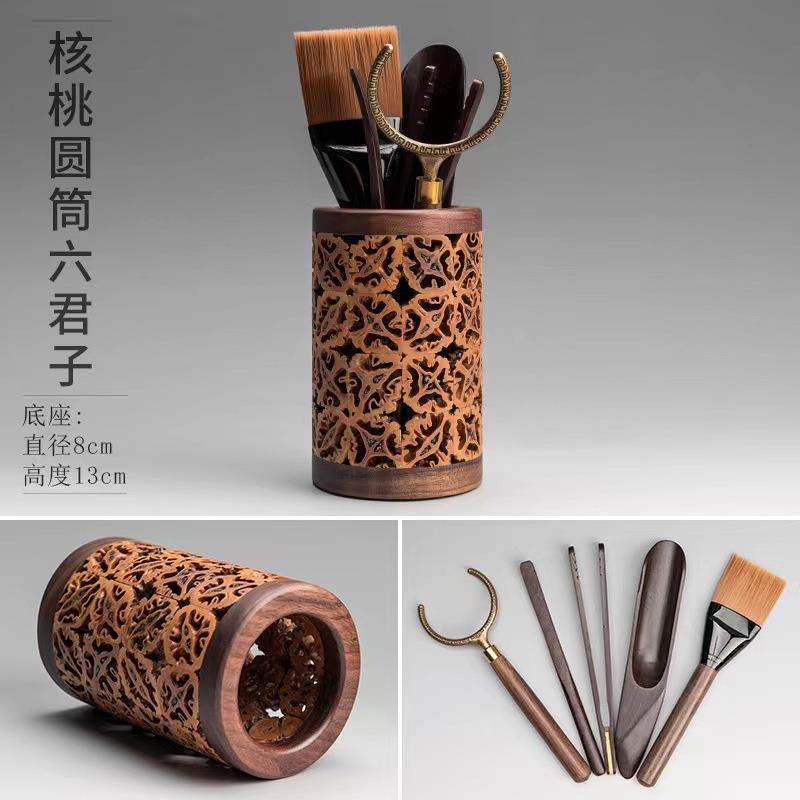 核桃木制雕花镂空实木笔筒收纳盒创意木质笔筒办公用品木笔筒