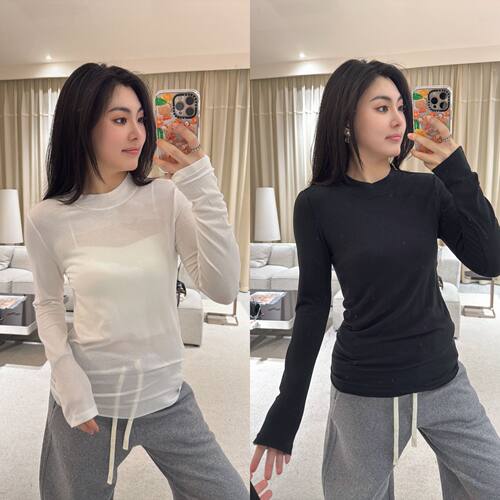 ARMS WELL王囡囡 黑/白莱赛尔纤维半高领薄款长袖T恤 S53