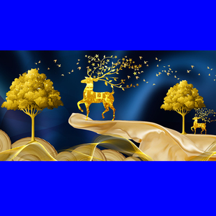 鱼缸背景贴纸5d高清壁纸壁画自粘鱼缸贴纸3d立体装 饰麋鹿贴纸