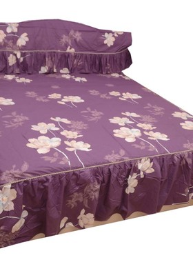 简约花海水洗棉红色床罩床裙式单件全棉床垫保护套防尘套床单床套