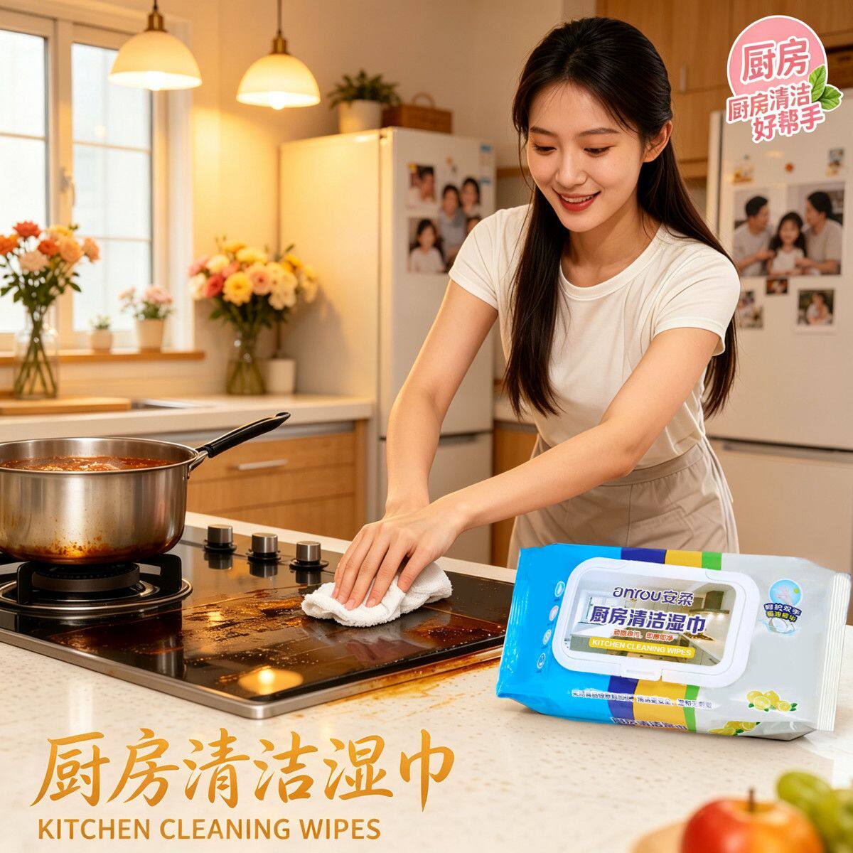 去除油污厨房湿纸巾万能洗碗抹布擦油纸一次性油烟机清洁湿巾S
