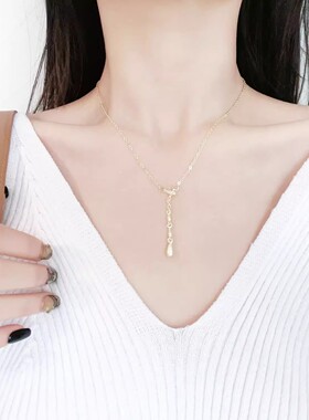 银色水滴闪钻极细锁骨链女