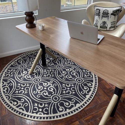 中古之家复古圆形地毯高级感圈绒法式沙发茶几毯书房衣帽间地毯垫