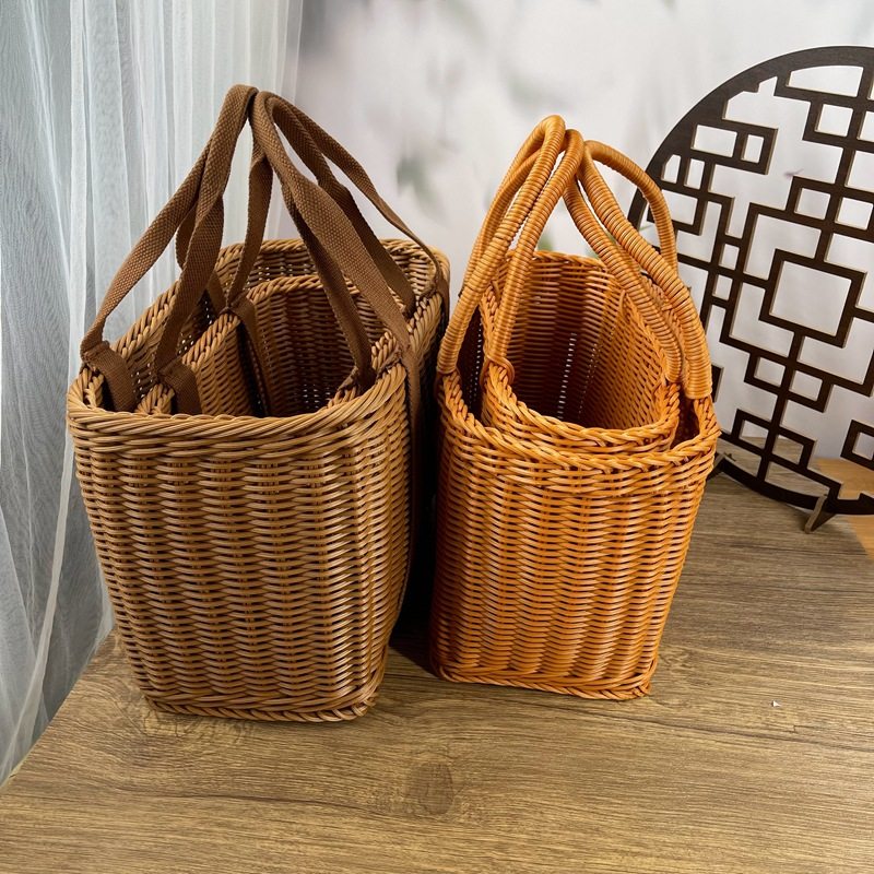 仿藤手提篮子藤编篮子田园鲜花布提提篮买菜篮子藤筐塑料编织藤筐,收纳整理,其他收纳篮,淘宝优惠券,粉丝福利购,淘宝优惠卷