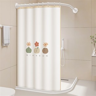 浴室卫生间弧形防水淋浴干湿分离隔断帘套装 磁吸免打孔浴帘l型杆u