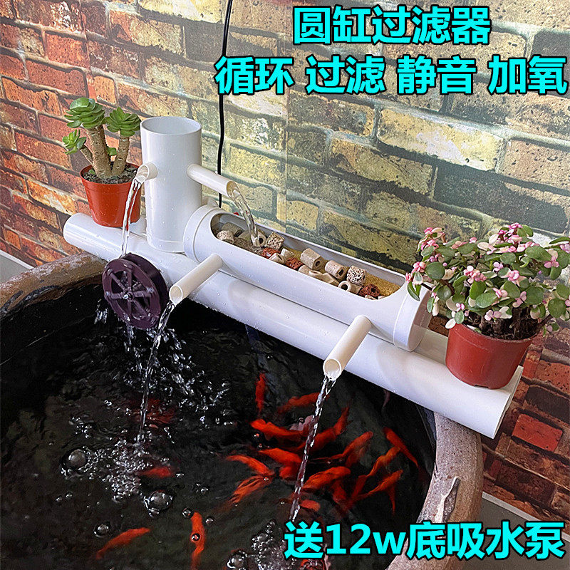 鱼缸过滤器小型三合一净水循环系统瀑布家用圆形瓷缸养鱼池过滤盒