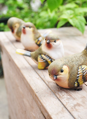 乡村田园手工彩绘多肉场景小鸟喜鹊摆件 花园露台趣味场景装饰